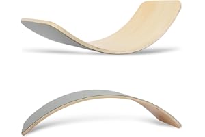 WOODENFUN Wooden Wobble Balance Board, 33 Inch Rocker Board Natural Wood, Kids Toddler Open Ended Learning Toy, Yoga Curvy Board for Office & Classroom Adult