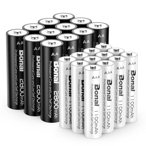 BONAI 24 Pieces AA/AAA Rechargeable Batteries, High Capacity Battery 2800/1100 mAh 1.2 V 1200 Cycles AA Rechargeable NI-MH, AAA Rechargeable Pre-charged, Low Self-Discharge