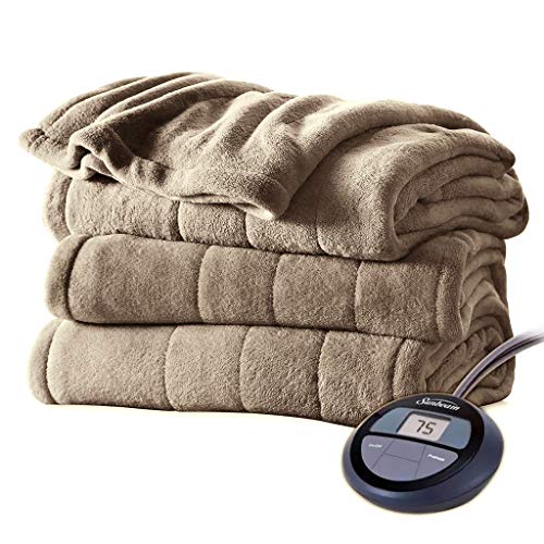 Sunbeam Channeled Velvet Plush Electric Heated Blanket Twin Acorn Washable Auto Shut Off 10 Heat