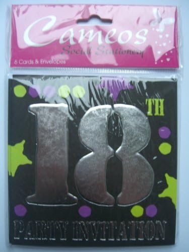 18th Birthday Party Invitations {Black/Silver} 6 Cards with Envelopes (Cameos) by 18th Birthday