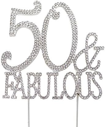 Honbay 50 & Fabulous Birthday Cake Topper Sparkly Bling Alloy Crystal Rhinestones Cake Topper Cake Decoration for 50th Birthday or Anniversary Party