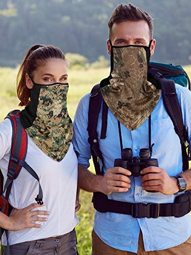 Multifunctional face and neck gaiter in black with white abstract design.