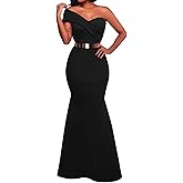 SEBOWEL Women's Sexy Off The Shoulder Bodycon Bow Applique Evening Gown Party Maxi Dress