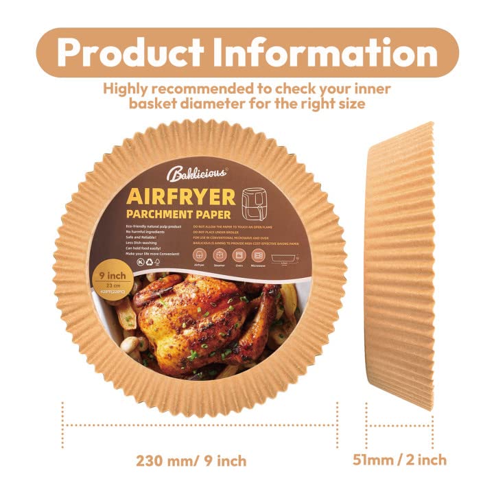 120Pcs Unbleached Air Fryer Disposable Paper Liner, 9 inch Nonstick