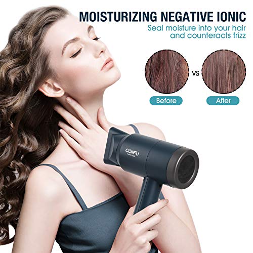 CONFU 1800W Hair Dryer, Ionic Hair Blow Dryer, Lightweight Hair Dryers with Cool Shot Button & Diffuser & Concentrator for Travel Salon Home Use, Dark Blue
