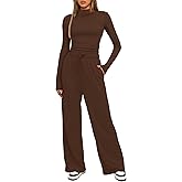Darong Women's 2 Piece Outfits Lounge Sets Long Sleeve Mock Neck Tops High Wasited Wide Leg Pants Tracksuit Sets