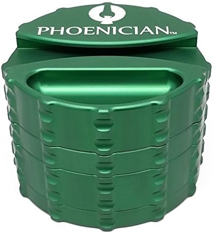 Phoenician Herbal Grinder - Large 4 Piece w/ Papers Holder - Green with 2 Rolling Paper Depot Doobtubes
