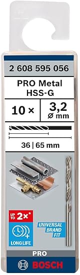 Bosch 10x PRO Metal HSS-G Twist Drill Bit Ø3.20 mm Pack of 10 view 2