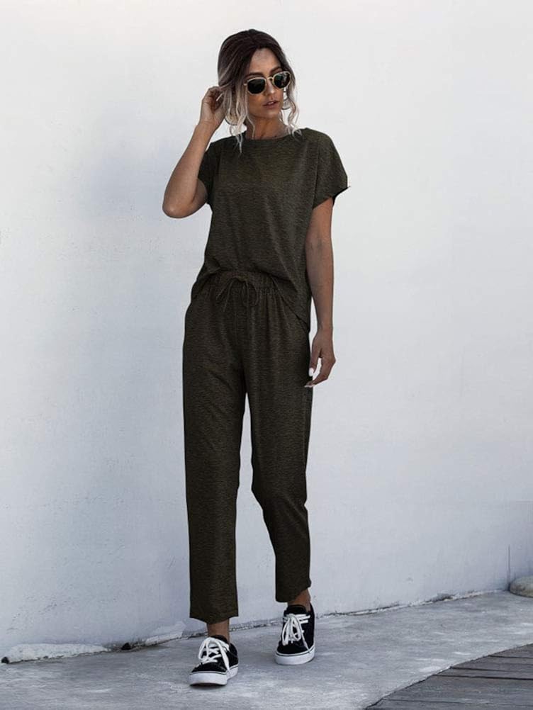 Combinaison Femme Élégante Manches Courtes Col Rond Taille Cintrée  Avec Ceinture