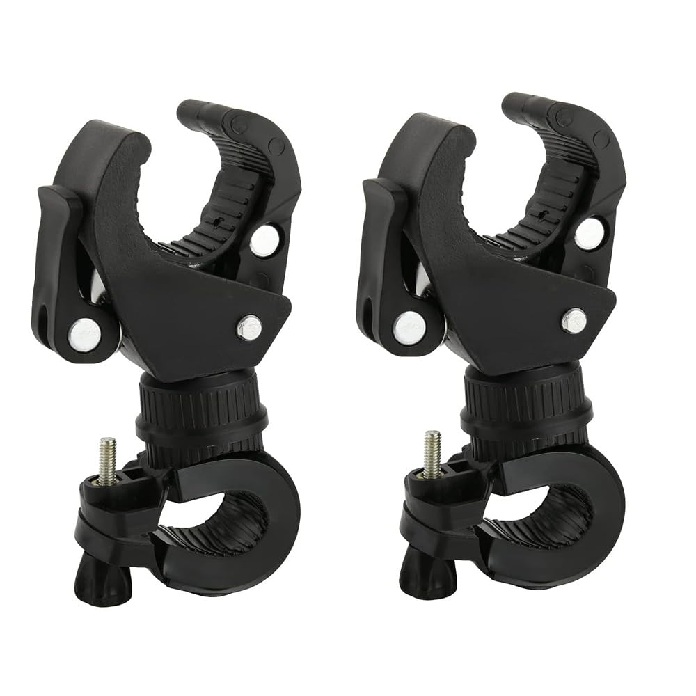 Fongmore 2 Pieces 360 Rotation Adjustable Bike Flashlight Mount Holder Quick Release Double Buckle Style Cycling Holder Torch Clip