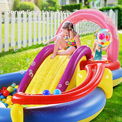 Inflatable Play Center, FullSized Kiddie Pool with Slide, 115" X 70" X