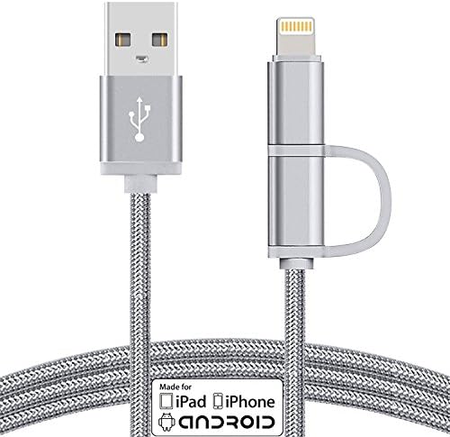 FairWell 2 in 1 Dual Lightning USB Cable 3ft/1M,Nylon Braided USB Connector for iPhone,iPad and Android smartphones(Gray)