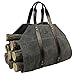 Log Carrier|Waxed Canvas Log Holder|Firewood Carrier Tote Bag|Fireplace Wood Stove Accessories-Grey
