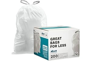 Plasticplace Custom Fit Trash Bags, Compatible with simplehuman Code Q (200 Count) White Drawstring Garbage Liners 13-17 Gallon, 25" x 32.5"