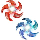 ArtCreativity Light Up Ninja Flyers Set - Pack of 2 - Ninja Star Flying Disc - Includes Batteries - One Red and One Blue - Fun Rubbery Summer Toy - Great Gift for Kids from Moms