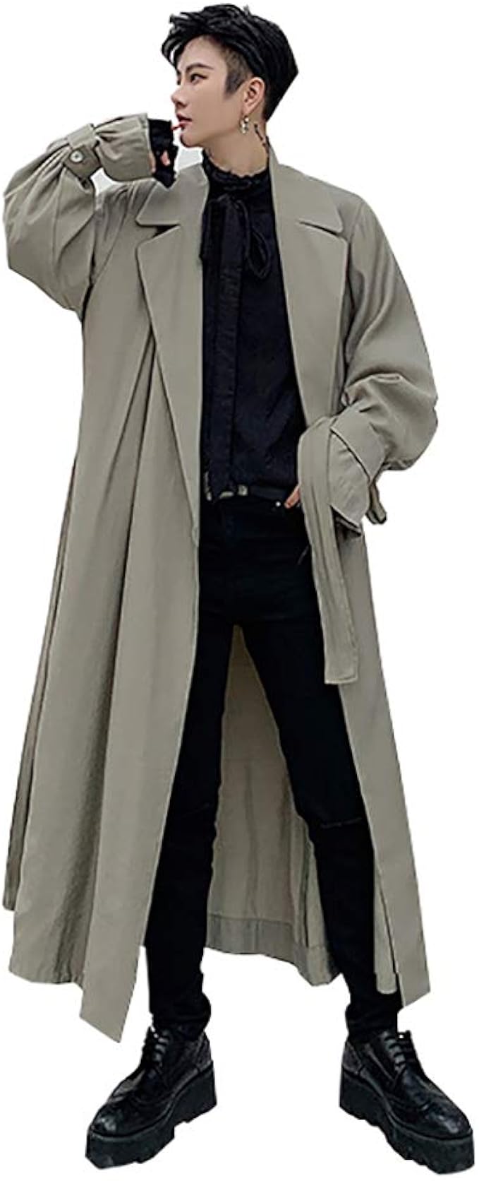 Amazon Imivio メンズ トレンチコート 超ロング カジュアル メンズ コート 秋冬 アウターコート ロングコート スプリングコート ロングトレンチコート 暖かい グリーン Xl コート ジャケット 通販