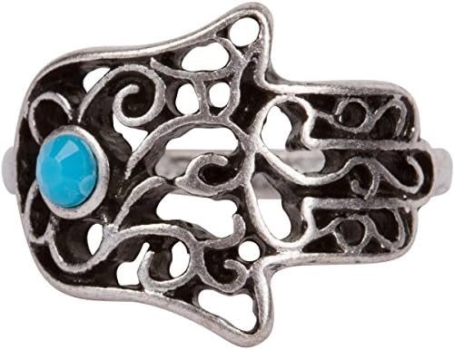 New Arrival. Sideways Hand of Hamsa. Hamsa Ring Women Fashion. Hamsa Hand. Light Blue Stone. (Silver)