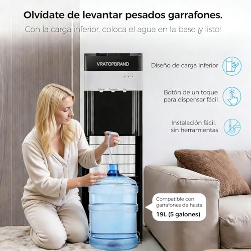 VRATOPBRAND Dispensador de Agua Garrafón Oculto con 100 Vasos de Papel, Despachador de Agua Frío, Caliente y Al Tiempo, Acepta Garrafones de hasta 5 Galones, Ideal para Hogar y Oficina