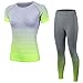 Shimmery Women's 2-Piece Compression Activewear Short Sleeve T-Shirt Top + Pants Tight Workout Set