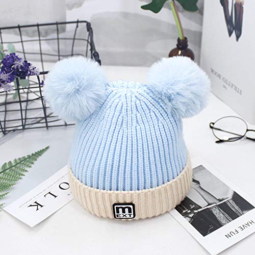 Gbell Winter Warm Knitted Hats with Dual Pom Pom for Baby Kids,Infant Soft Warm Knit Caps Crochet Stretch Beanies Hats for Toddler Boys Girls