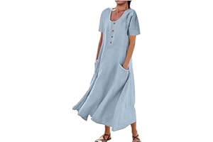 Juejuezi Summer Dresses for Women 2023 Cute Short Sleeve Fashion Beach Dress Linen Waist Tiered Classy Vacation Casual