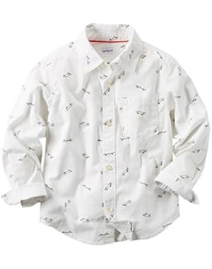Baby Boys' Printed Button Front Shirt - Ivory - 12 Months