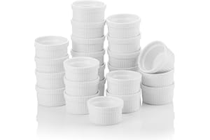 MALACASA Mini Ramekins 2 oz set of 24, Ramiken, Ceramic Creme Brulee Ramekins, White Custard Cups, Small Dipping Bowls for Ki