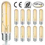 KINGSO E27 2W T10 Cob Led Vintage Light Bulb Retro Edison Style Screw Technology 20W Incandescent Bulb Equivalent Old Fashioned Tubular Nostalgic Filament Not Dimmable Warm White 2700K 200lm Unique Designer Amber Tinted 110-240V