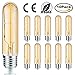 KINGSO E27 2W T10 Cob Led Vintage Light Bulb Retro Edison Style Screw Technology 20W Incandescent Bulb Equivalent Old Fashioned Tubular Nostalgic Filament Not Dimmable Warm White 2700K 200lm Unique Designer Amber Tinted 110-240V