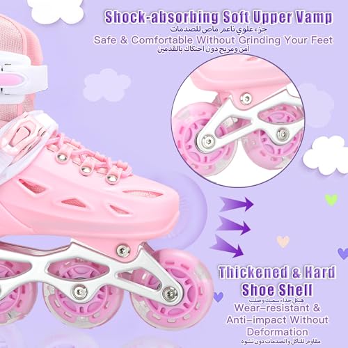 Kids Roller Skates,Adjustable Roller Skates for beginners,Comfortable roller skates,4 Light up Wheels and Sizes Adjustable Quad Skate for Indoor Outdoor for Girls Kids