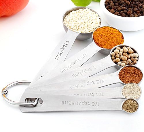 iYaYoo Stainless Steel Set of 6 Measuring Spoons with D-Ring Holder, FDA Approved for Measuring Dry and Liquid Ingredients