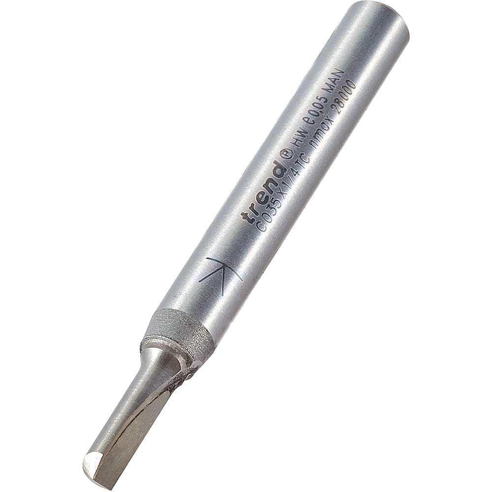 Trend CraftPro One Flute Straight Router Cutter, 1/4 Inch Shank, 4mm Cut Diameter & 11.1mm Cut Length, Tungsten Carbide Tipped, C035X1/4TC
