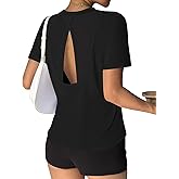 INKEEP Open Back Workout Tops for Women Mesh Back Gym Fitness Training Pilates Athletic Shirts Short Sleeve Workout Tops