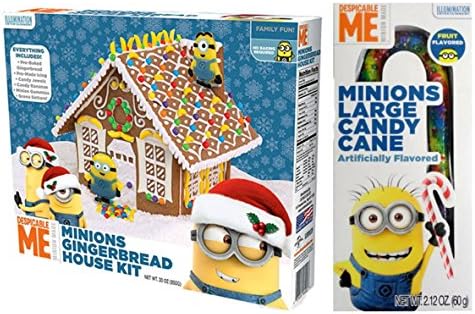 Despicable Me Minions Gingerbread House Kit Pre-baked &amp; A Giant Banana Candy Cane Bundle