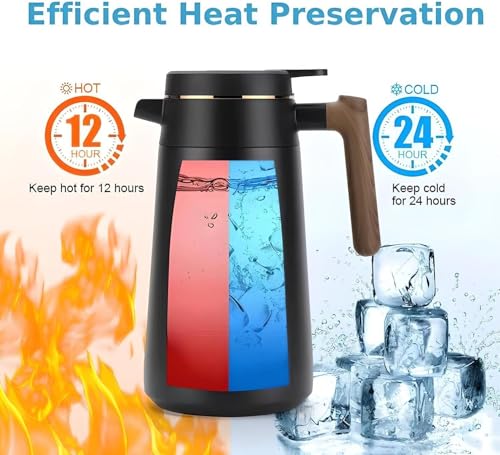 1680ML Stainless Steel Vacuum Flask Thermal Insulated Jug – Double-Walled Coffee Carafe Tea Water Pot with Temperature Display, Black