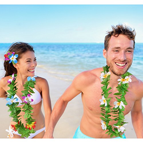 image for Hestya 12 Pieces Hawaiian Luau Lei Set, 6 Pieces Tropical Hawaiian Lua