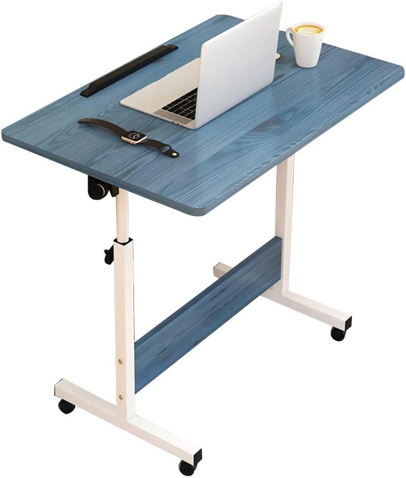 Table Mobile Side Table with anti-slip strip Heavy-Duty Tilt-Top Overbed Table with Wheels Multi-Purpose Overbed Table Adjustable Height is 26-36 in (Color : Blue pine color)