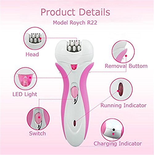 OWIKAR 4-in-1 Rechargeable Electric Epilator, Lady Shaver,Callus Remover Pumice Stone Rollers and Hair Clipper for Exfoliates Dead Skin and Safe Hair Removal for Women or Men (Pink - White)