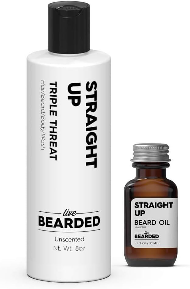 Live Bearded Straight Up Beard Kit With Beard Oil (1 fl oz) And Beard Wash (8 oz), Unscented And Hand Blended With All-natural Ingredients, Suitable For Daily Use