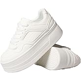 Chouiss Sneakers for Women,Stylish Thick Soled Breathable White Walking Shoes, Non Slip, Lightweight, Comfortable, Soft Sole