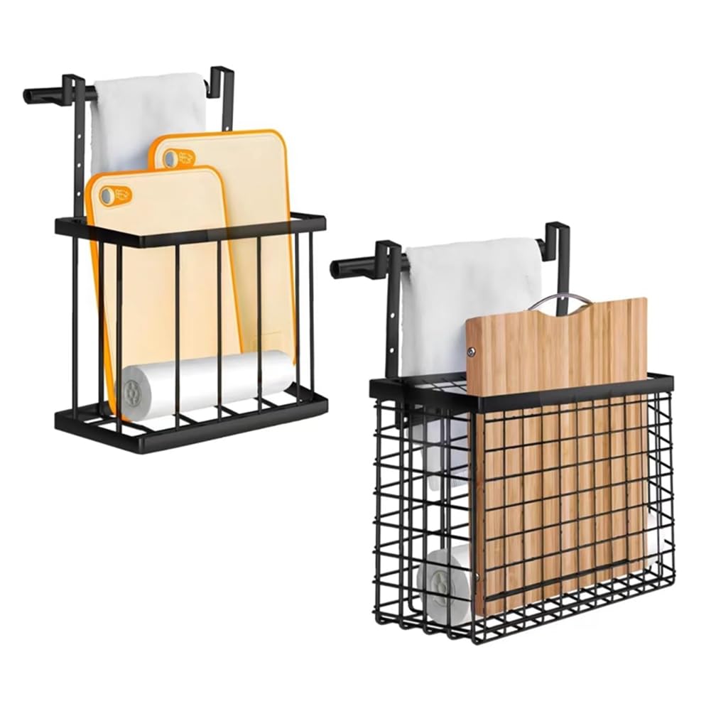 AWAOVV 2 Pack Cabinet Organizer with Towel Bar, Kitchen Cupboard Storage Basket, Over Door Shelf