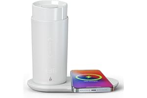 OTKAX Temperature Control Heated Coffee Mug Smart Self Heating Travel Mug 12 Oz App Controlled Warmer Mug 5 Hour LED Display Keep Coffee Hot All Day up to 149℉ Fast Wireless Charger Base White