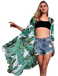 soul young Beach Coverups para dama Kimono floral Cárdigan con frente abierto Vestido largo Traje de baño Ropa de playa Verano