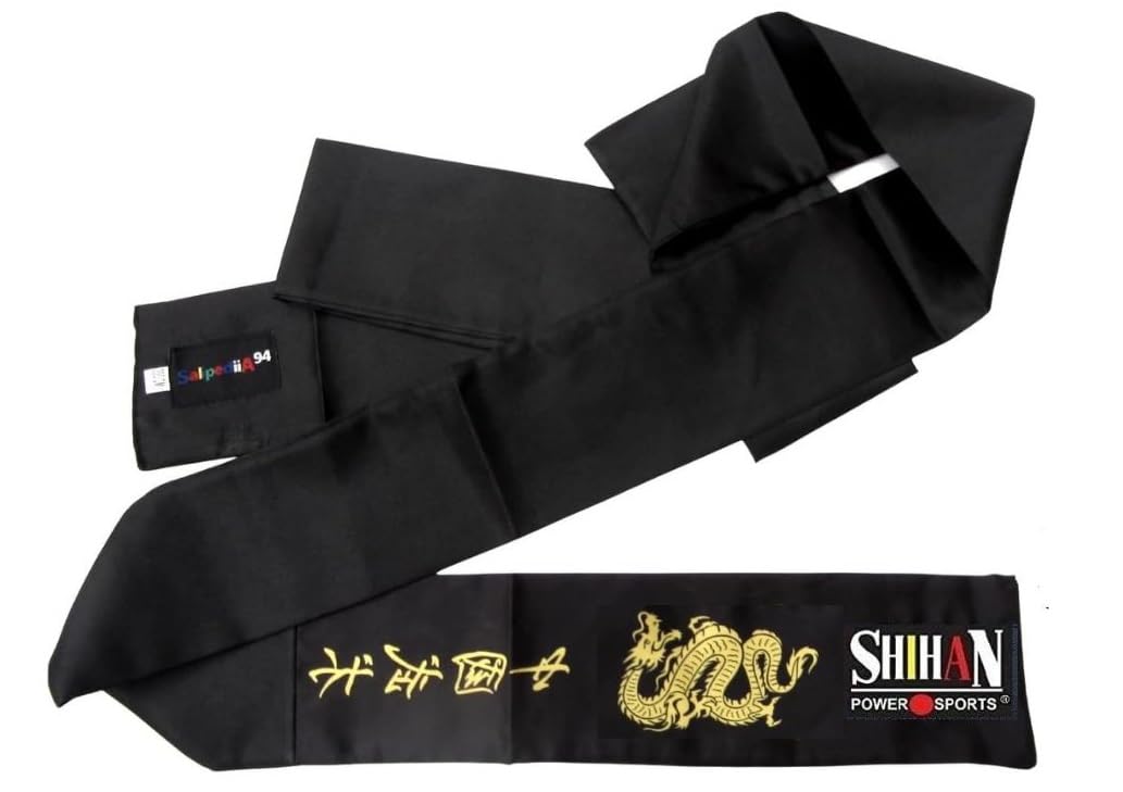 Kung Fu Sash Black with Dragon Print Satin 300cm for Men/Women Black Shaolin Monk Kung fu Belt Wushu Martial Arts Sashes for Uniforms Wing Chun Clothing
