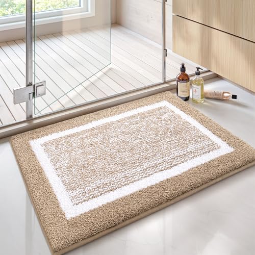 Color&Geometry Simple and Stylish Large Bath Mats for Bathroom Non Slip, 51 x 81 cm Khaki Bathroom Rugs, Absorbent, Soft, Washable, Microfiber Shower Mat