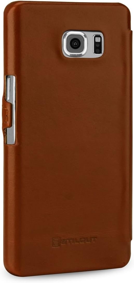 StilGut Book Type with Clip, Genuine Leather Case, Cover for Samsung Galaxy Note 5, Cognac Brown - Image 4