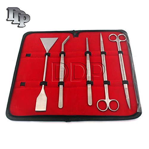 DDP Aquarium Tool Kit For Fish Tank Plants, 5 Tools Including Straight Scissors, Curved Scissors, Substrate Spatula, Straight Tweezers, Bent Tweezers