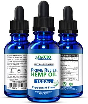 NutraBiologics: Prime Relief Hemp Oil • (Peppermint, 1000 MG) • Ultra-Pure - Smooth Taste - Premium Quality • Full Spectrum Hemp Extract • Supports relaxation, pain relief, better sleep