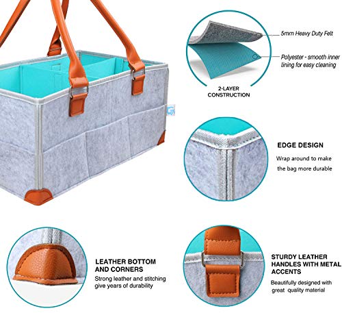 Gelible Baby Diaper Caddy- Nursery Storage Bin Changing Table Diaper Change - Baby Shower Gift Basket for Boy Girl - Newborn Registry Must Haves - Felt Coin Valet Tray Included - Thumbnail 2