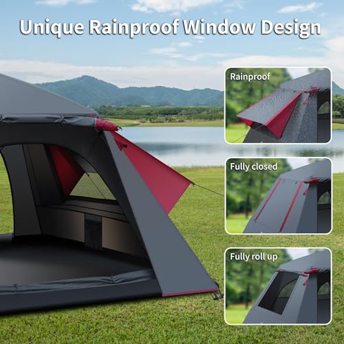 Camping Tent, 3 Man Pop Up Tent Extra Large Waterproof Automatic Dome Tent with 2 Rainproof Windows, 2 Layers Family Festival Tent with Removable Outer Layer, Tent for Camping Picnic